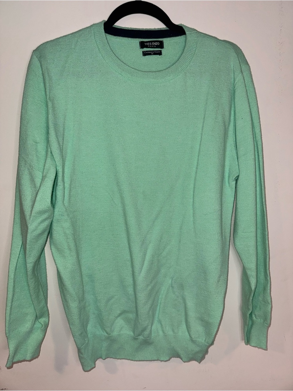 Yves Enzo Paris Men’s M Mint Green Cashmere Touch Crewneck Sweater